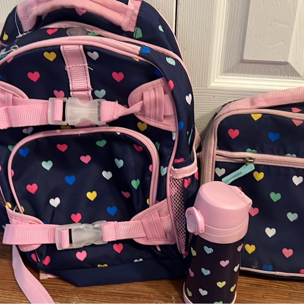 Hearts Pottery Barn Mackenzie PK/K Backpack, LunchBox and Water Bottle